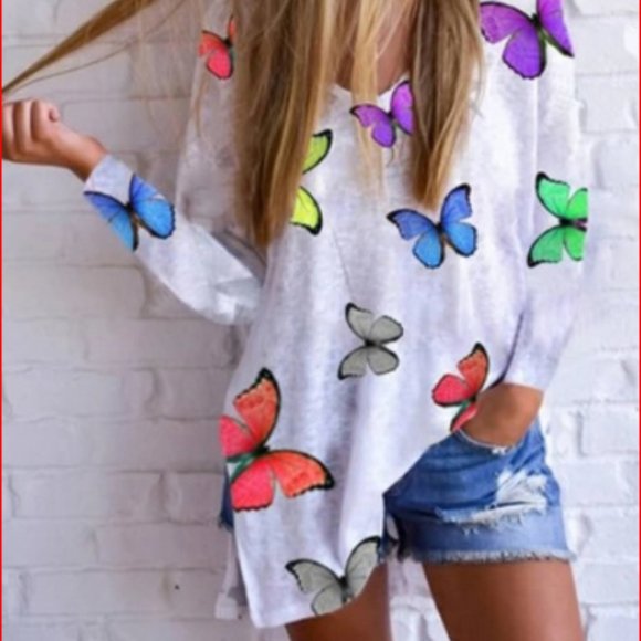 Tops - TOP V-NECK LONG SLEEVE TEE Multi Color 2X